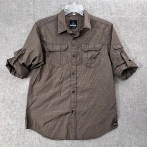 Prana Mens Medium Brown Short Roll‎ Sleeve Button Down Shirt Top